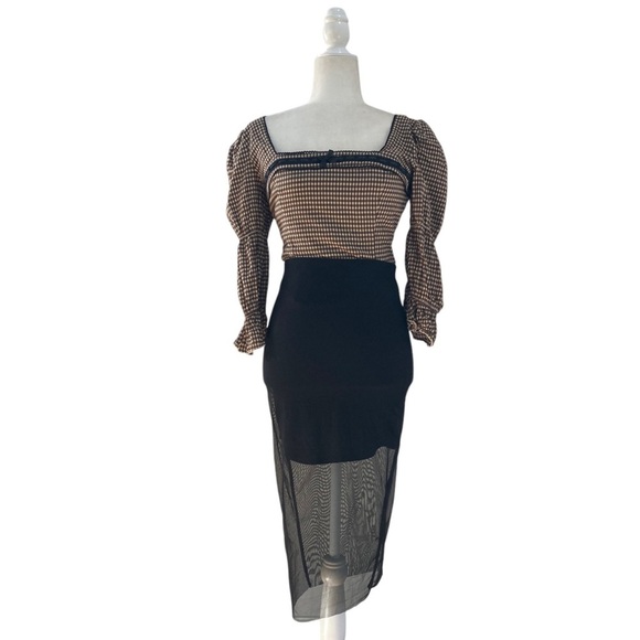 Donna Mizani Black Skirt NWT Sheer Mesh Layered Stretch Pull On Pencil Midi - Picture 7 of 11